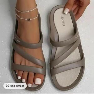 Women's Comfort Khaki Gray Color Open Toe - Beige Tan NEW